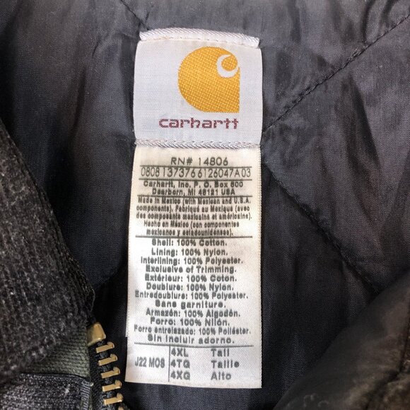 Carhartt Mens J22 MOS Green Traditional Canvas Jacket Artic Quilt Lined 4XL Tall - Picture 5 of 9